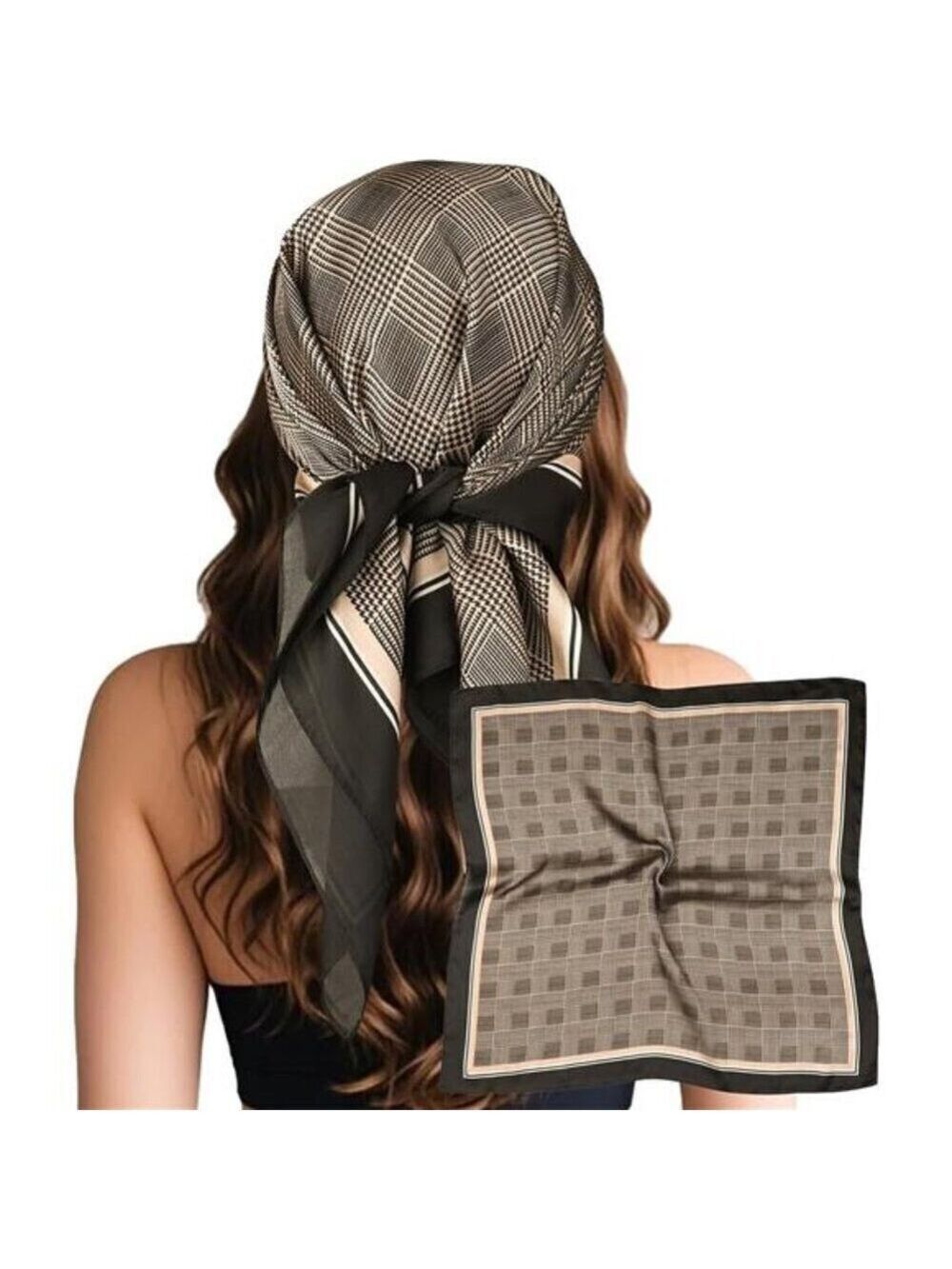 Head Hair Scarf Like Satin Silk Scarf Bandana Hair Wrapping Black and Brown